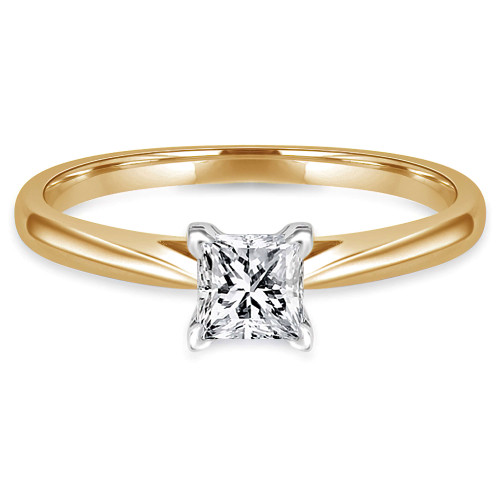 Princess Diamond Tapered Cathedral V-Prong Solitaire Engagement Ring in Yellow Gold (MVS0029-Y)