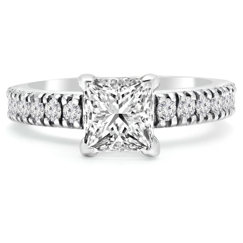 Princess Diamond V-Prong Solitaire with Accents Engagement Ring in White Gold (MVS0059-W)