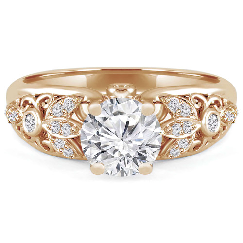 Round Diamond Vintage Floral Solitaire with Accents Engagement Ring in Yellow Gold (MVS0095-Y)