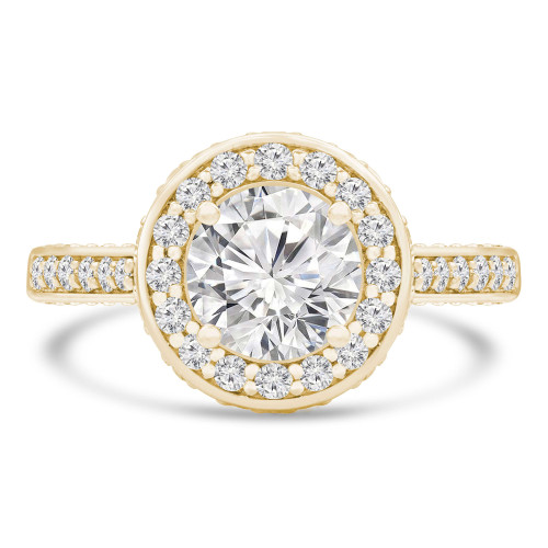 Round Diamond Vintage Cathedral Diamond Bridge Round Halo Engagement Ring in Yellow Gold (MVS0097-Y)