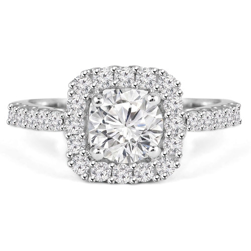 Round Diamond Cathedral Cushion Halo Engagement Ring in White Gold (MVS0098-W)