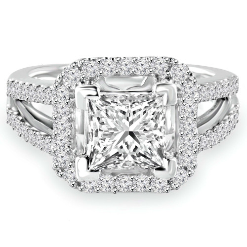 Princess Diamond Cushion Halo Engagement Ring in White Gold (MVS0099-W)