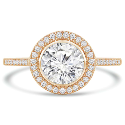 Round Diamond Cathedral Bezel Set Round Halo Engagement Ring in Yellow Gold (MVS0125-Y)