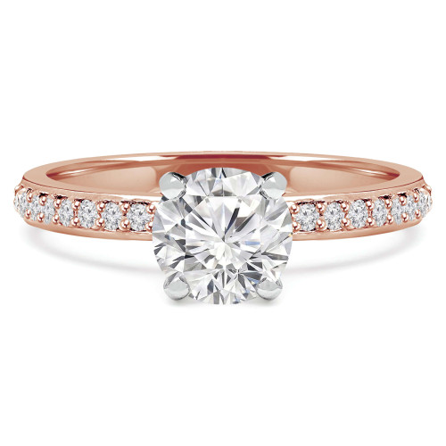 Round Diamond High Set Solitaire with Accents Engagement Ring in Rose Gold (MVS0131-R)