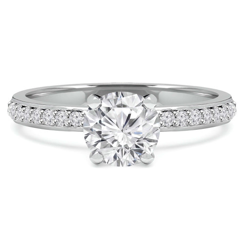 Round Diamond High Set Solitaire with Accents Engagement Ring in White Gold (MVS0131-W)