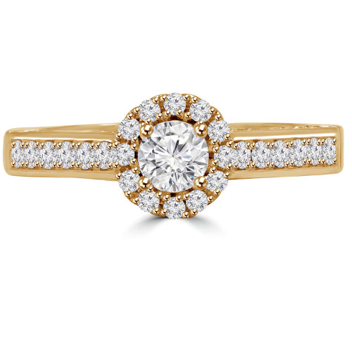 Round Diamond Cathedral Diamond Bridge Round Halo Engagement Ring in Yellow Gold (MVS0138-Y)