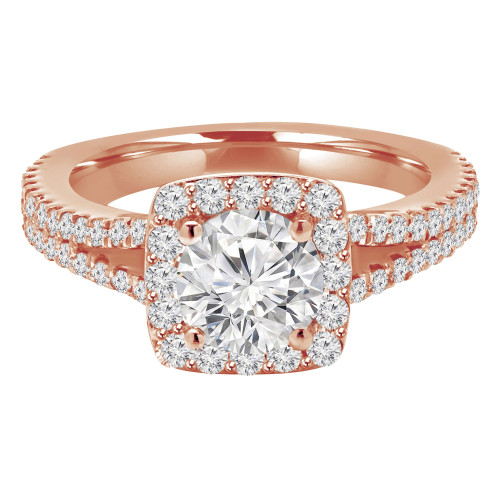 Round Diamond Two-Row Split-Shank Cushion Halo Engagement Ring in Rose Gold (MVS0147-R)