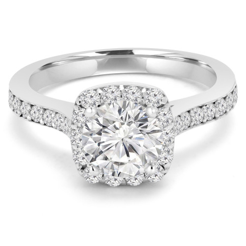Round Diamond Cathedral Cushion Halo Engagement Ring in White Gold (MVS0155-W)