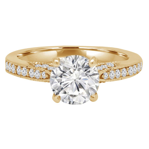 Round Diamond Vintage Cathedral Solitaire with Accents Engagement Ring in Yellow Gold (MVS0156-Y)