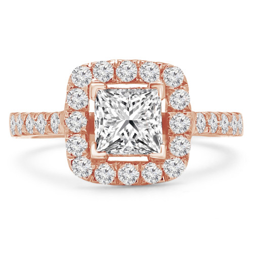 Princess Diamond Cathedral Open Bridge V-Prong Cushion Halo Engagement Ring in Rose Gold (MVS0171-R)