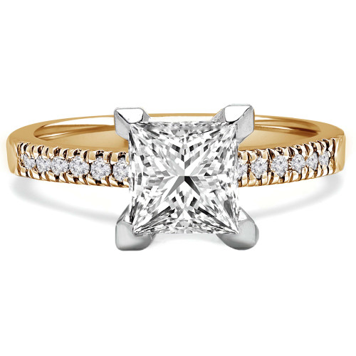 Princess Diamond Solitaire with Accents Engagement Ring in Yellow Gold (MVS0174-Y)