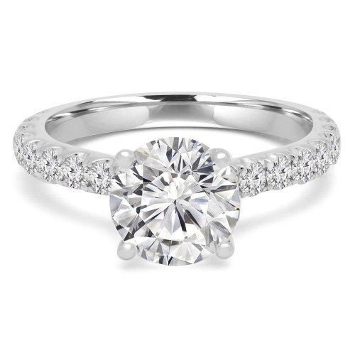 Round Diamond Cathedral Solitaire with Accents Engagement Ring in White Gold (MVS0176-W)