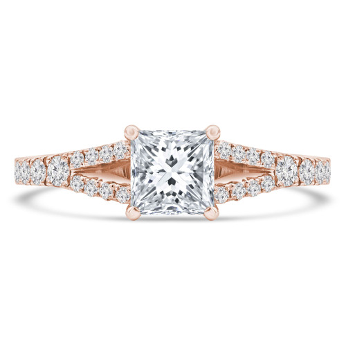 Princess Diamond Split-Shank Cathedral Solitaire with Accents Engagement Ring in Rose Gold (MVS0185-R)