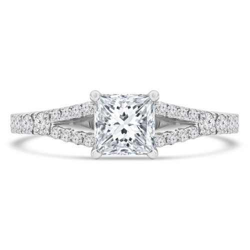 Princess Diamond Split-Shank Cathedral Solitaire with Accents Engagement Ring in White Gold (MVS0185-W)