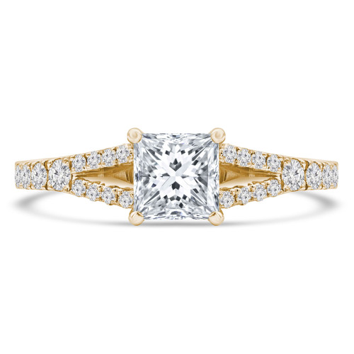 Princess Diamond Split-Shank Cathedral Solitaire with Accents Engagement Ring in Yellow Gold (MVS0185-Y)