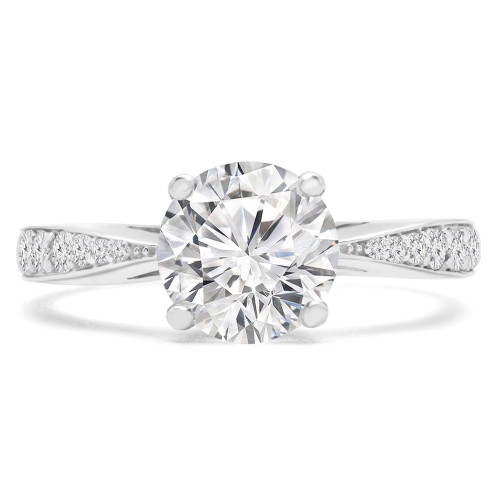 Round Diamond Tapered Cathedral Solitaire with Accents Engagement Ring in White Gold (MVS0207-W)