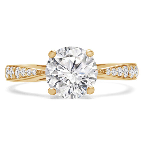 Round Diamond Tapered Cathedral Solitaire with Accents Engagement Ring in Yellow Gold (MVS0207-Y)