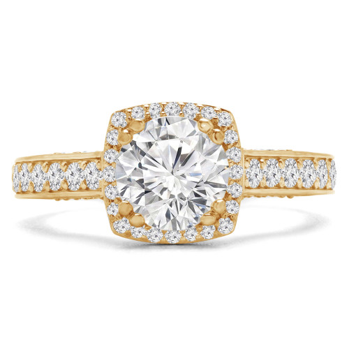 Round Diamond Vintage Cathedral Cushion Halo Engagement Ring in Yellow Gold (MVS0216-Y)