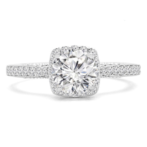 Round Diamond Vintage Cathedral Cushion Halo Engagement Ring in White Gold (MVS0219-W)