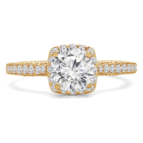 Round Diamond Vintage Cathedral Cushion Halo Engagement Ring in Yellow Gold (MVS0219-Y)