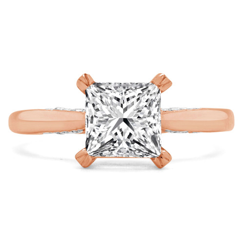 Princess Diamond Vintage Tapered Cathedral Hidden Halo Solitaire with Accents Engagement Ring in Rose Gold (MVS0227-R)