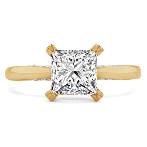 Princess Diamond Vintage Tapered Cathedral Hidden Halo Solitaire with Accents Engagement Ring in Yellow Gold (MVS0227-Y)