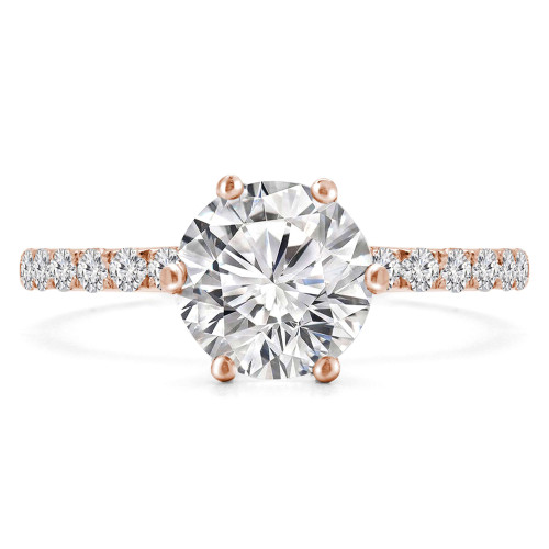 Round Diamond 6-Prong Solitaire with Accents Engagement Ring in Rose Gold (MVS0233-R)
