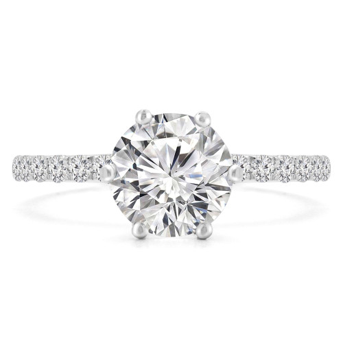 Round Diamond 6-Prong Solitaire with Accents Engagement Ring in White Gold (MVS0233-W)