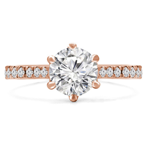 Round Diamond Cathedral 6-Prong Solitaire with Accents Engagement Ring in Rose Gold (MVS0234-R)