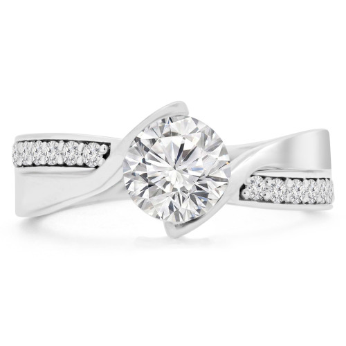 Round Diamond Bypass Tension Set Solitaire with Accents Engagement Ring in White Gold (MVS0235-W)