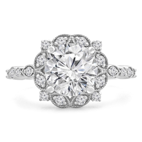 Round Diamond Vintage Floral Halo Engagement Ring in White Gold (MVS0237-W)