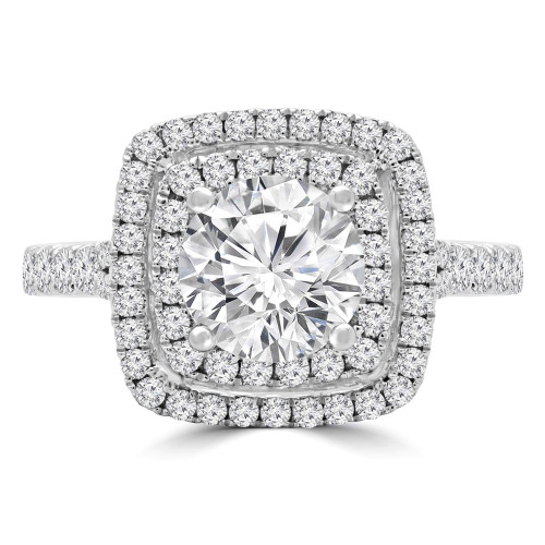 Round Diamond Cathedral Double Cushion Halo Engagement Ring in White Gold (MVS0241-W)