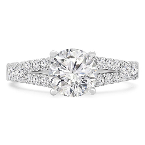 Round Diamond Split-Shank Cathedral Solitaire with Accents Engagement Ring in White Gold (MVS0242-W)
