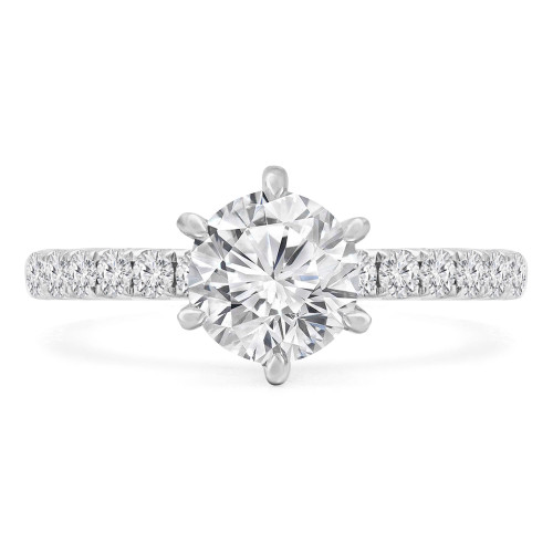 Round Diamond 6-Prong Solitaire with Accents Engagement Ring in White Gold (MVS0243-W)