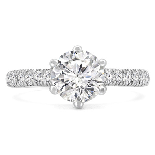 Round Diamond Cathedral 6-Prong Solitaire with Accents Engagement Ring in White Gold (MVS0245-W)