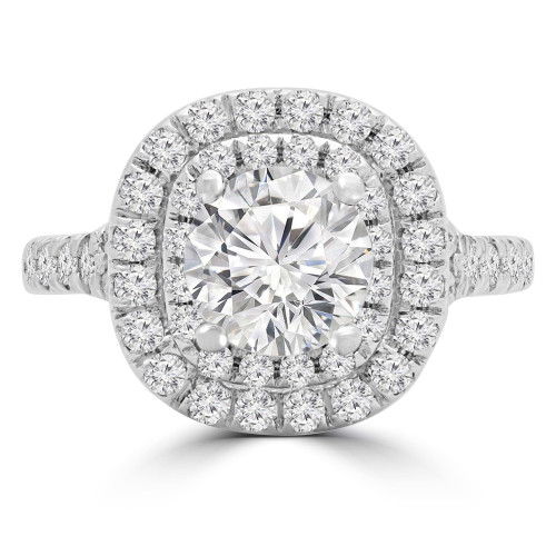 Round Diamond Cathedral Double Cushion Halo Engagement Ring in White Gold (MVS0246-W)