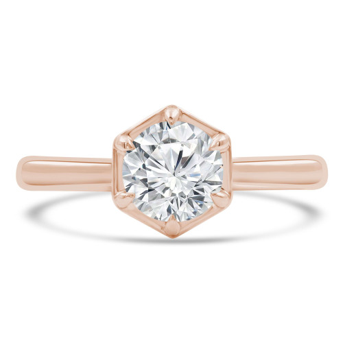 Round Diamond 6-Prong Hexagonal Cathedral Open Bridge Solitaire Engagement Ring in Rose Gold (MVS0249-R)