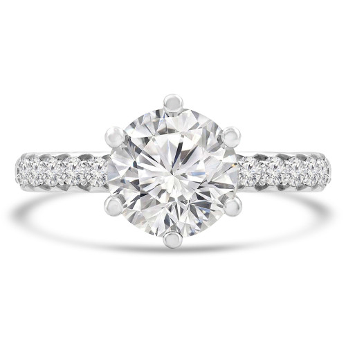 Round Diamond 6-Prong Hidden Halo Solitaire with Accents Engagement Ring in White Gold (MVS0250-W)