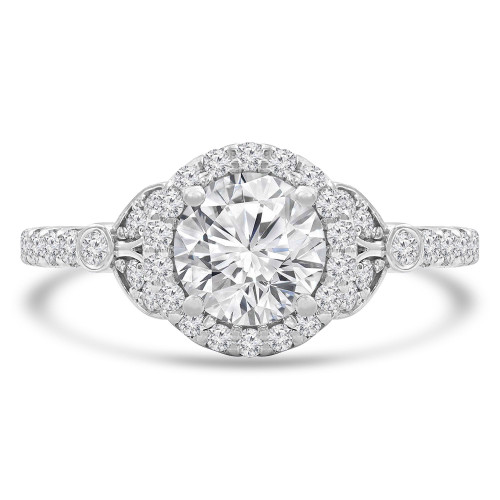 Round Diamond Cathedral Halo Engagement Ring in White Gold with Accents (MVS0255-W)
