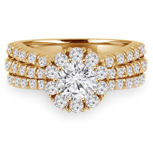 Round Diamond Three-Row Pinched Split-Shank Halo Engagement Ring in Yellow Gold (MVS0265-Y)