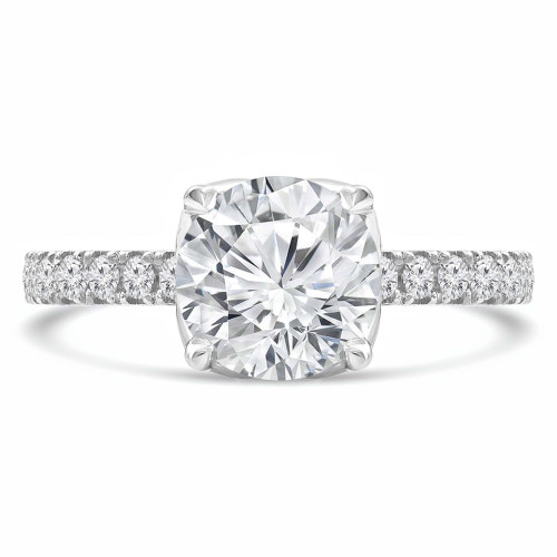 Round Diamond Floral Petal Cathedral Solitaire with Accents Engagement Ring in White Gold (MVS0286-W)