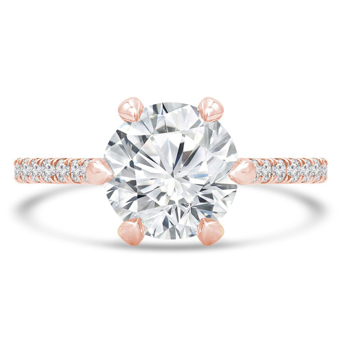 Round Diamond 6-Prong Cathedral Diamond Bridge and Prongs Solitaire with Accents Engagement Ring in Rose Gold (MVS0288-R)