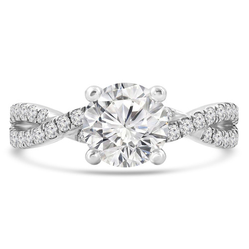 Round Diamond Twisted Solitaire with Accents Engagement Ring in White Gold (MVS0292-W)