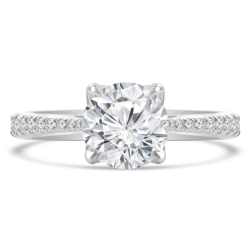 Round Diamond Tapered Cathedral Solitaire with Accents Engagement Ring in White Gold (MVS0300-W)