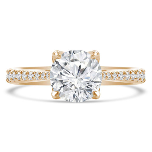 Round Diamond Tapered Cathedral Solitaire with Accents Engagement Ring in Yellow Gold (MVS0300-Y)