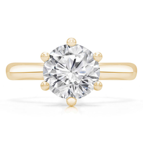 Round Diamond 6-Prong Hidden Halo Solitaire with Accents Engagement Ring in Yellow Gold (MVS0304-Y)