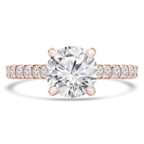 Round Diamond Cathedral Solitaire with Accents Engagement Ring in Rose Gold (MVS0305-R)