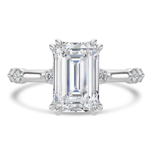 Emerald Lab Created Diamond Double Prong Hidden Halo Solitaire with Accents Engagement Ring in White Gold (MVSLG1616-W)