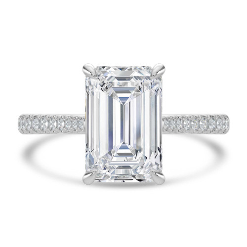 Emerald Lab Created Diamond Cathedral Tapered Pave Solitaire with Accents Engagement Ring in White Gold (MVSLG1618-W)