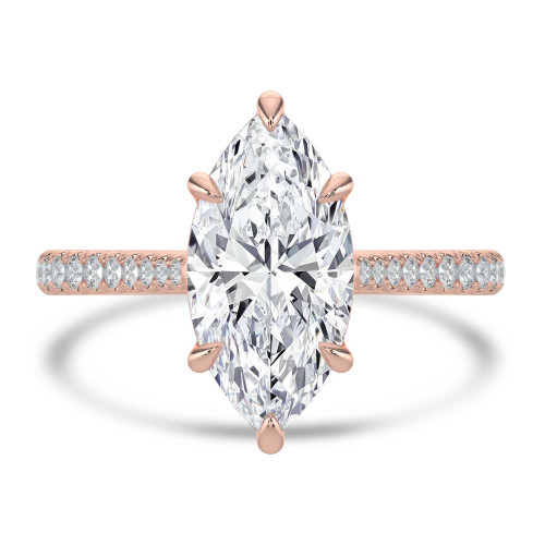 Marquise Lab Created Diamond Cathedral Tapered Pave Solitaire with Accents Engagement Ring in Rose Gold (MVSLG1619-R)